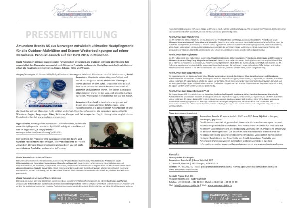 Pressemitteilung Roald Amundsen Skincare